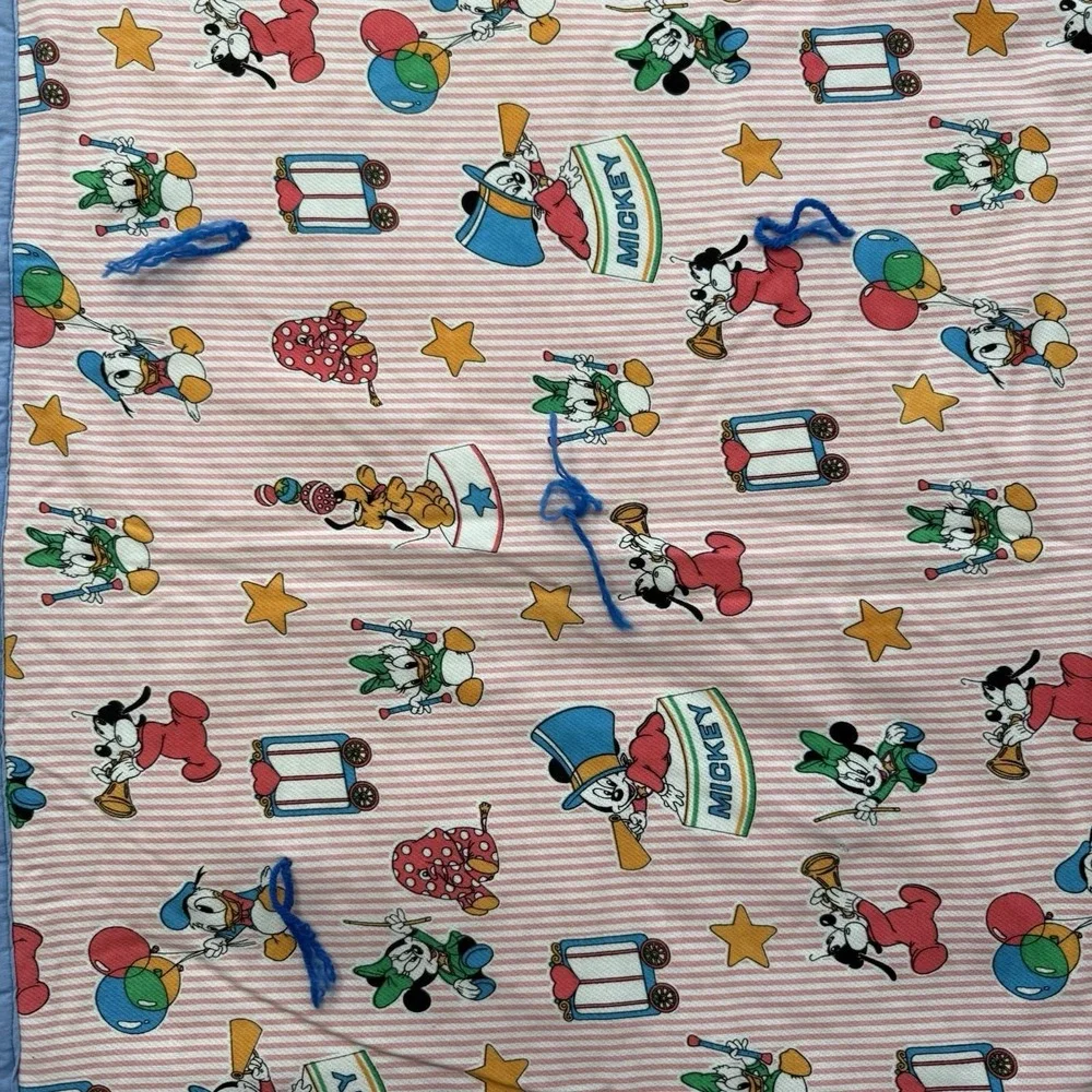 VTG Baby Blanket Quilt 46x29 Disney Mickey Mouse Donald Duck Goofy Pluto